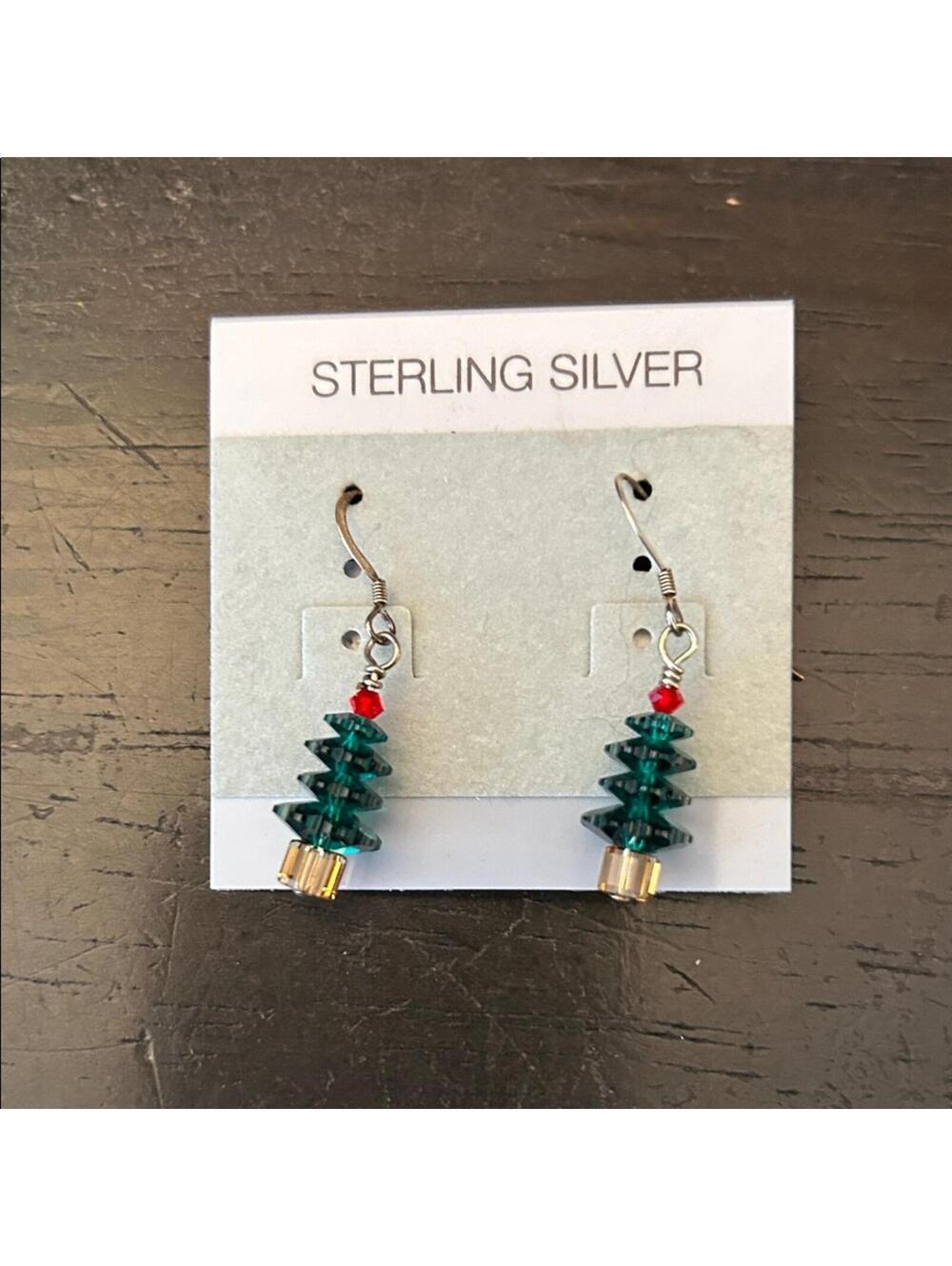 Swarovski & Sterling Green and Red Tree Earrings